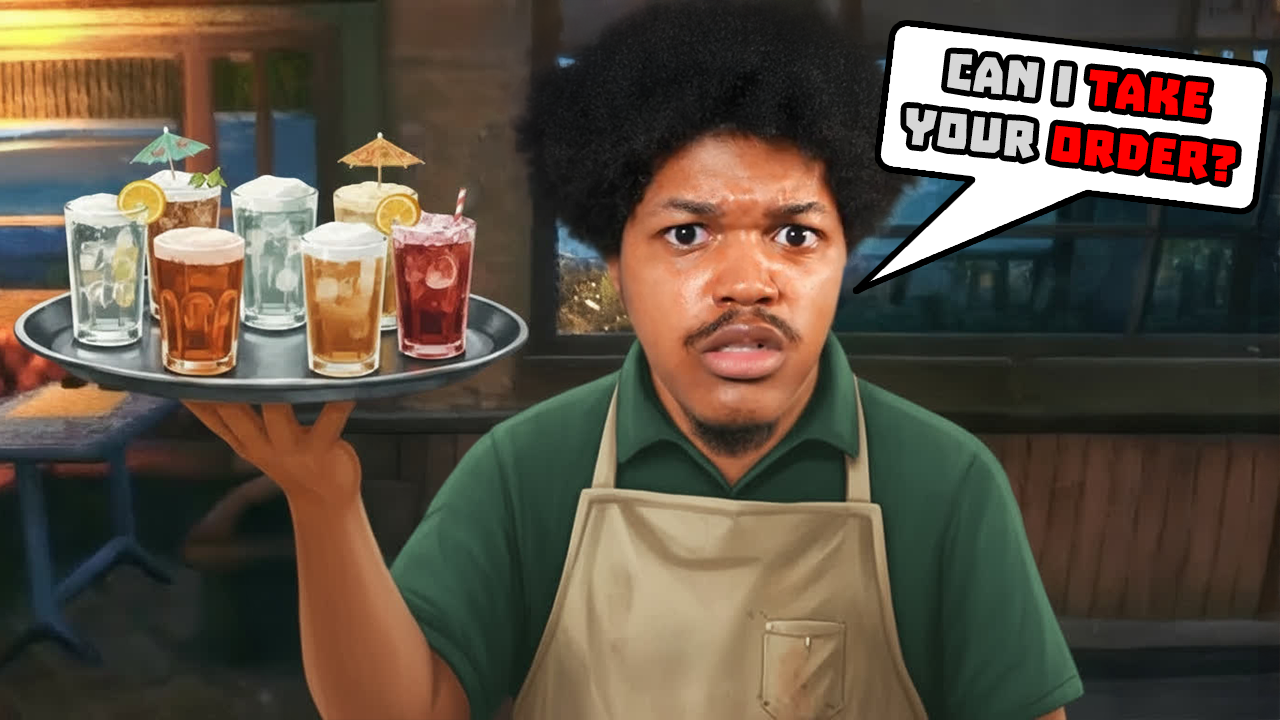 Waiter with drinks tray 'Can I take your order?' thumbnail